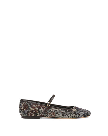 Veronica Beard | Ellie Brocade Mary Jane Flat in Brown Espresso Multi