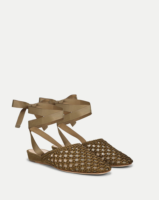 Veronica Beard | Malia Woven Satin Mule in Fennel Green Fennel Green