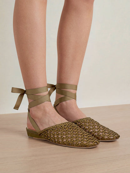 Veronica Beard | Malia Woven Satin Mule in Fennel Green Fennel Green