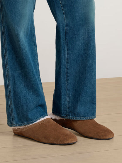 Veronica Beard | Narcisa Shearling Mule in Tan Suede Chestnut Chestnut