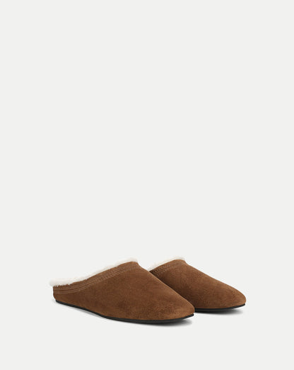 Veronica Beard | Narcisa Shearling Mule in Tan Suede Chestnut Chestnut