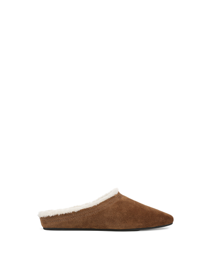 Veronica Beard | Narcisa Shearling Mule in Tan Suede Chestnut Chestnut