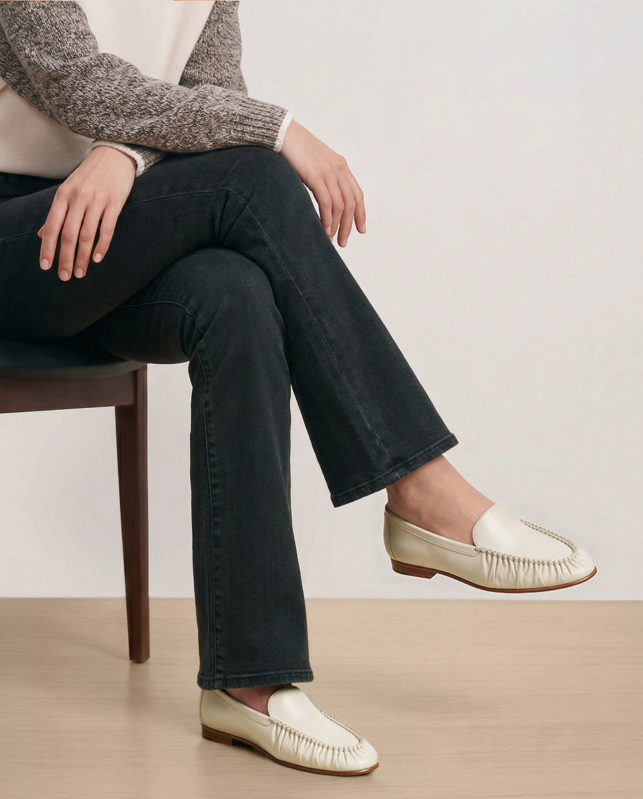 Veronica Beard | Prilla Leather Loafer in Limestone Ivory Limestone Ivory