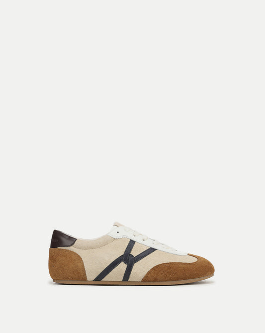 Veronica Beard | Riviera Suede Sneaker in Beige & Brown Sand/Hazelwood