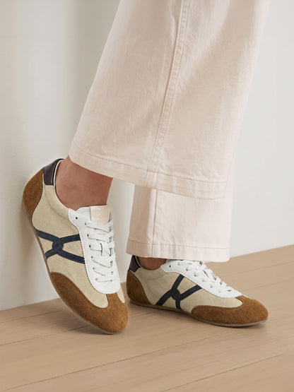 Veronica Beard | Riviera Suede Sneaker in Beige & Brown Sand/Hazelwood