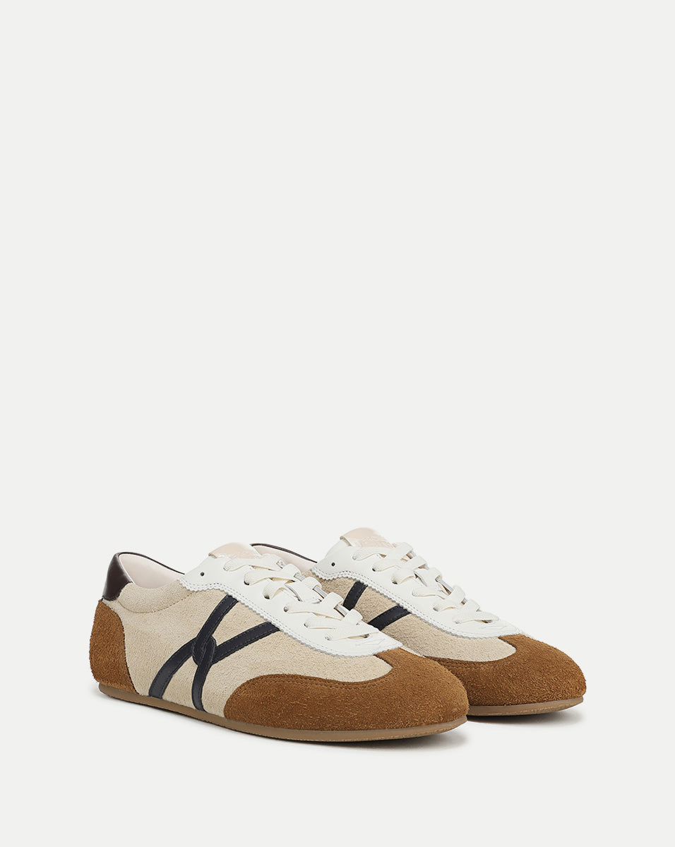 Veronica Beard | Riviera Suede Sneaker in Beige & Brown Sand/Hazelwood