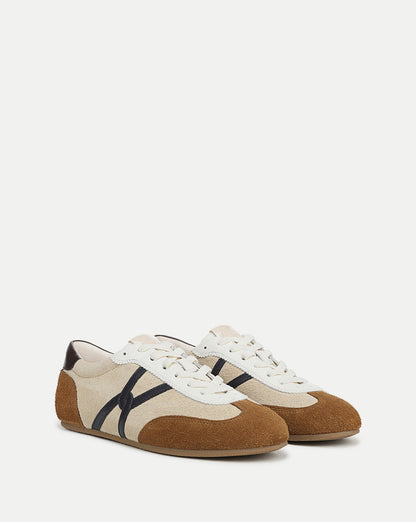 Veronica Beard | Riviera Suede Sneaker in Beige & Brown Sand/Hazelwood