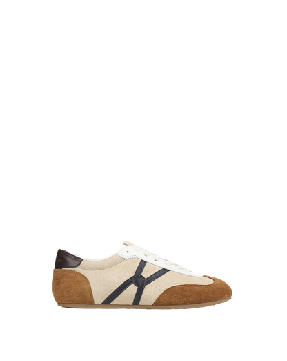Veronica Beard | Riviera Suede Sneaker in Beige & Brown Sand/Hazelwood