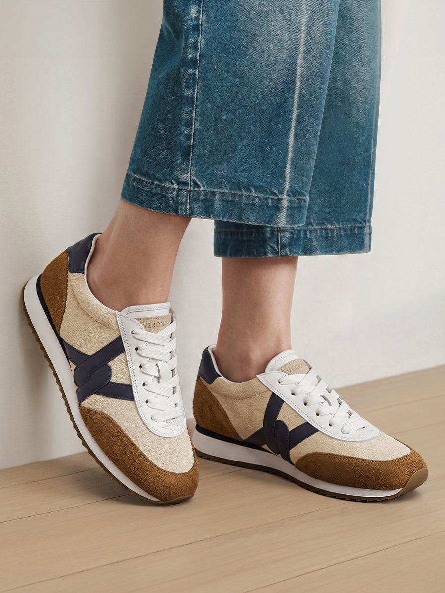 Veronica Beard | Penrose Sneaker in Beige & Tan Sand/Hazelnut/Navy
