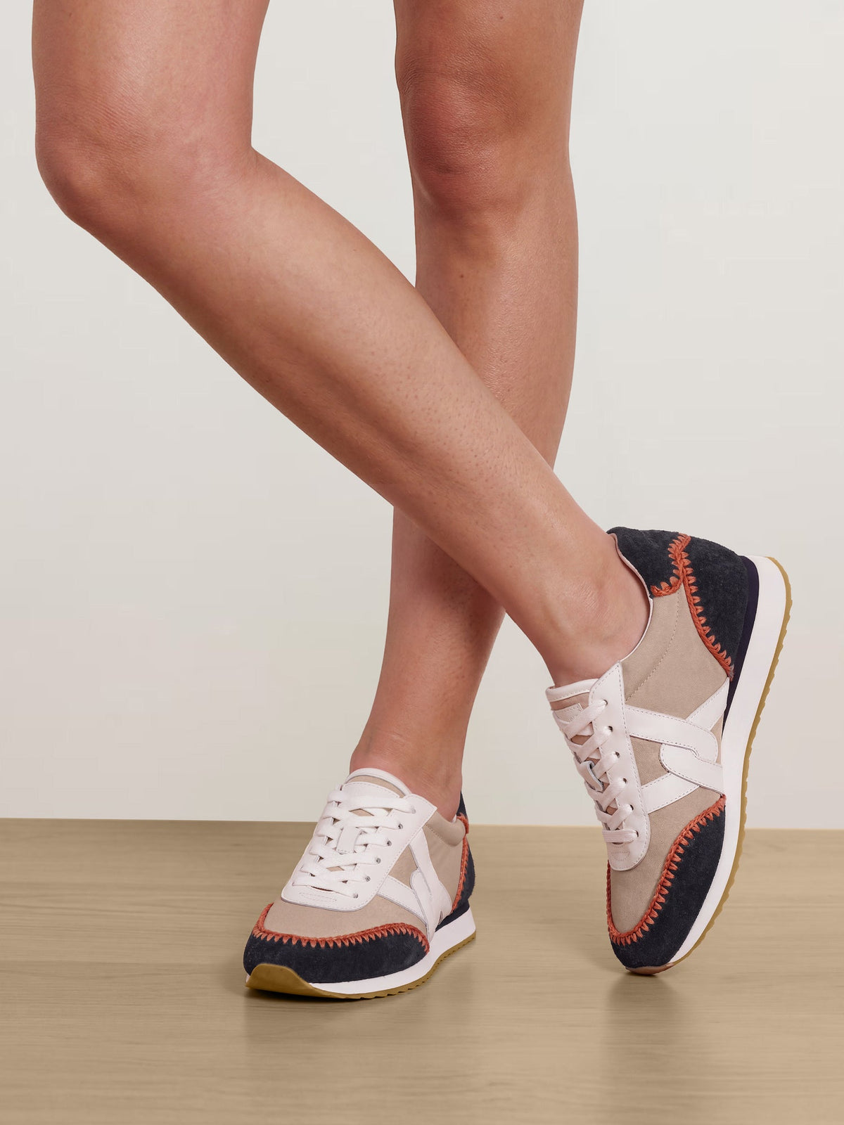 Veronica Beard | Penrose Whipstitch Sneaker in Sand/Navy Sand/Navy