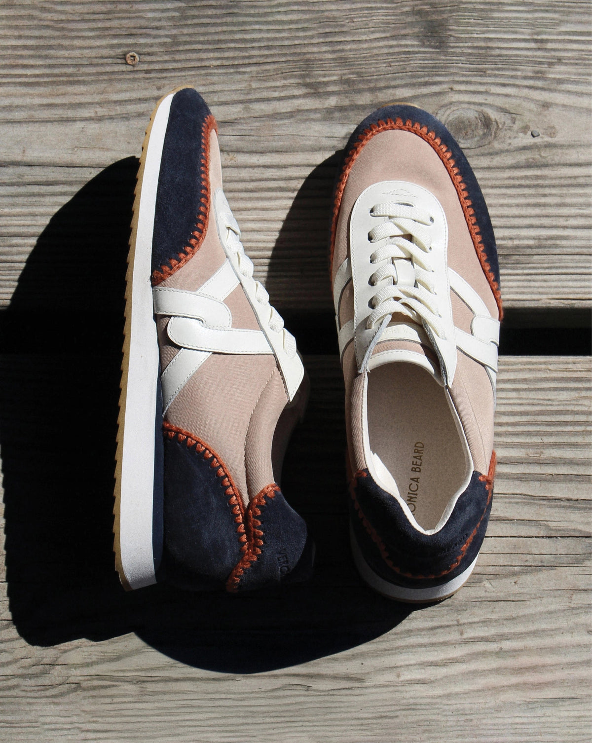 Veronica Beard | Penrose Whipstitch Sneaker in Sand/Navy Sand/Navy