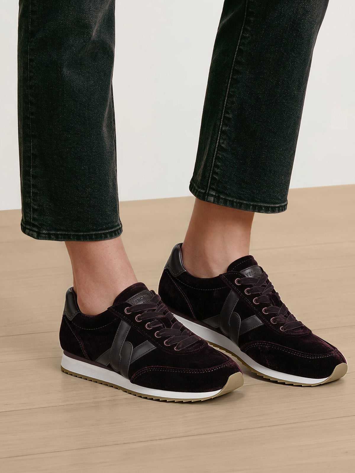 Veronica Beard | Penrose Velvet Sneaker in Burgundy & Brown Burgundy/Espresso