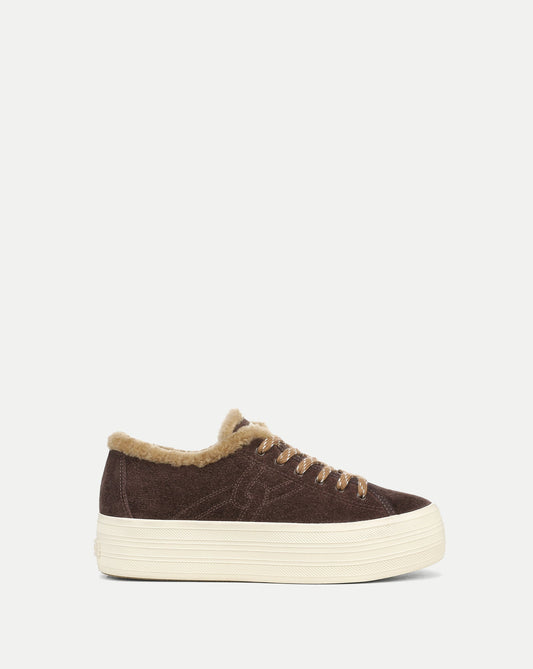 Veronica Beard | Truett Shearling Platform Sneaker in Espresso Espresso