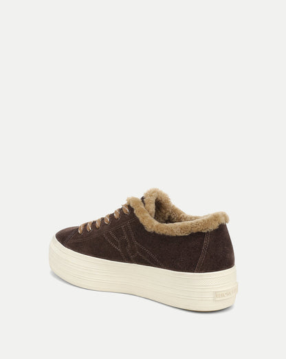 Veronica Beard | Truett Shearling Platform Sneaker in Espresso Espresso