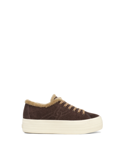 Veronica Beard | Truett Shearling Platform Sneaker in Espresso Espresso