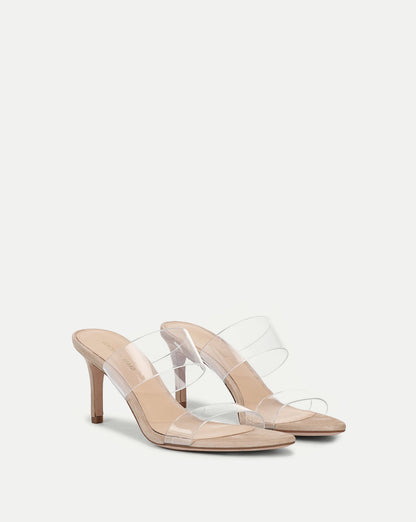 Veronica Beard | Asha Mid-Heel Sandal in Sand/Clear Sand/Clear