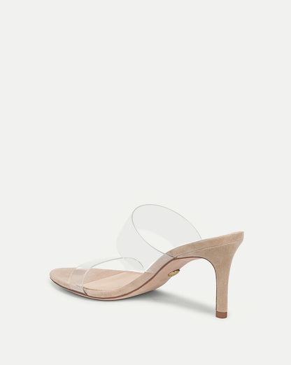 Veronica Beard | Asha Mid-Heel Sandal in Sand/Clear Sand/Clear