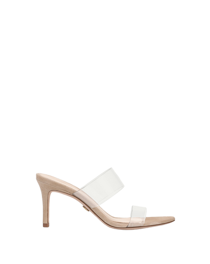 Veronica Beard | Asha Mid-Heel Sandal in Sand/Clear Sand/Clear