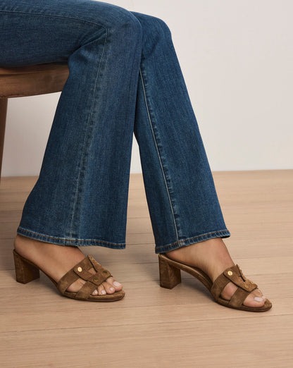 Veronica Beard | Via Suede Heeled Sandal in Brown Chestnut Chestnut