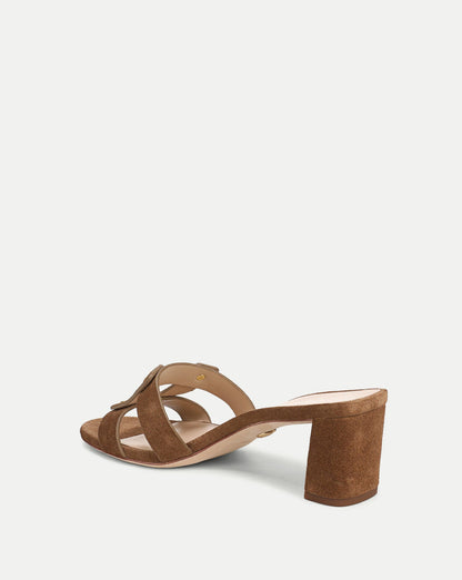 Veronica Beard | Via Suede Heeled Sandal in Brown Chestnut Chestnut