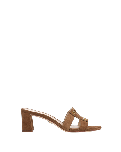 Veronica Beard | Via Suede Heeled Sandal in Brown Chestnut Chestnut