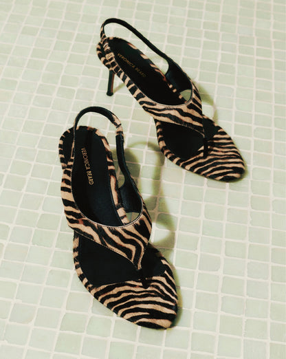 Veronica Beard | Talon Calf Hair Slingback Sandal in Ziger Zebra Print Ziger
