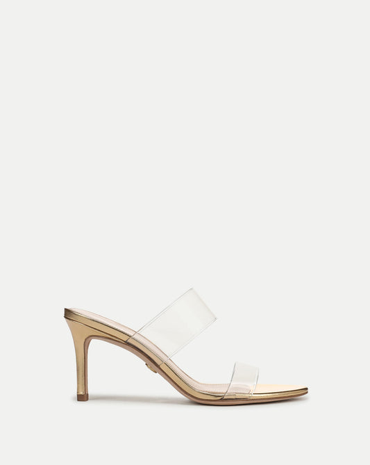 Veronica Beard | Asha Mid-Heel Sandal in Clear/Pale Gold Clear/Pale Gold