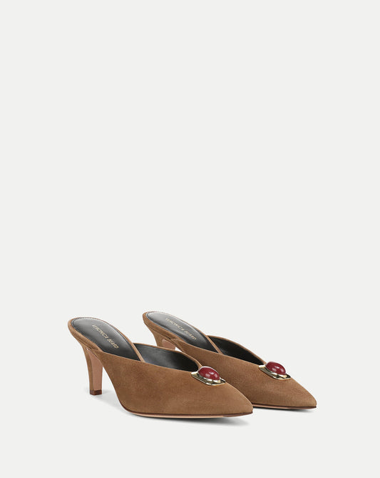 Veronica Beard | Rochelle Cabochon Mule in Brown Suede Chestnut