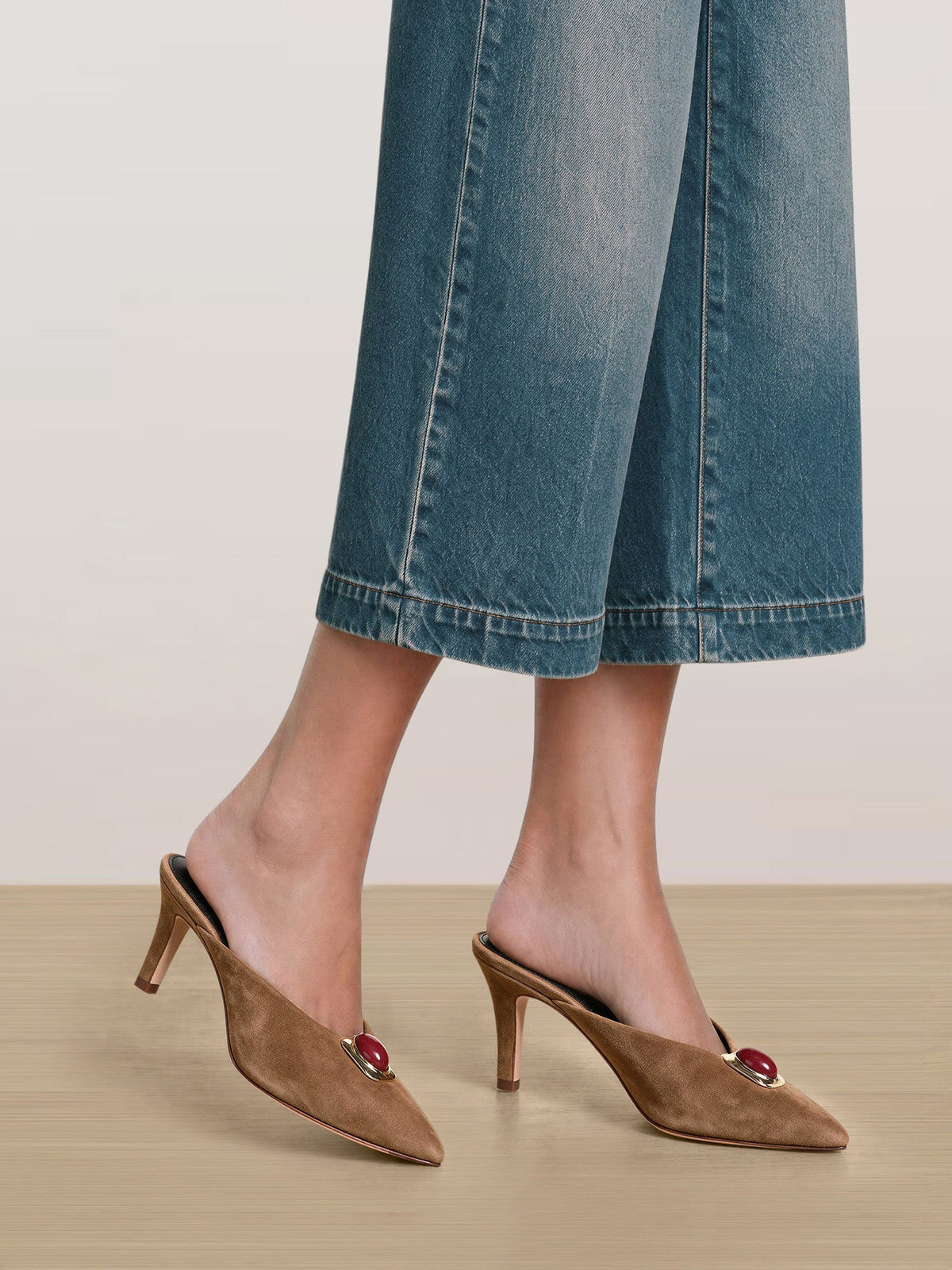 Veronica Beard | Rochelle Cabochon Mule in Brown Suede Chestnut