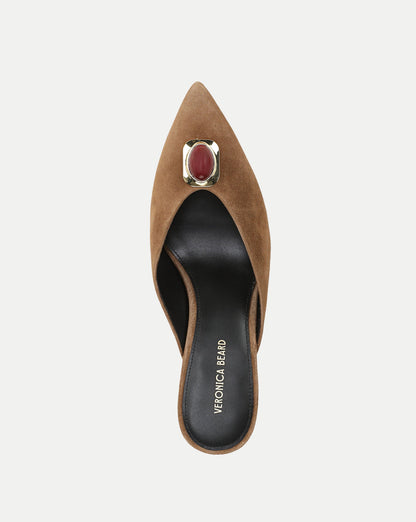 Veronica Beard | Rochelle Cabochon Mule in Brown Suede Chestnut