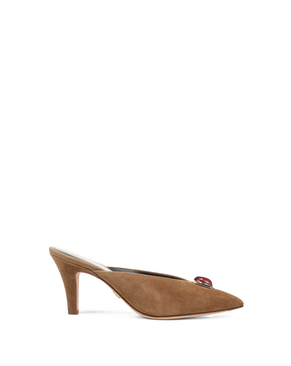 Veronica Beard | Rochelle Cabochon Mule in Brown Suede Chestnut