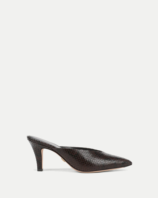 Veronica Beard | Rochelle Snake-Embossed Mule in Dark Brown Espresso