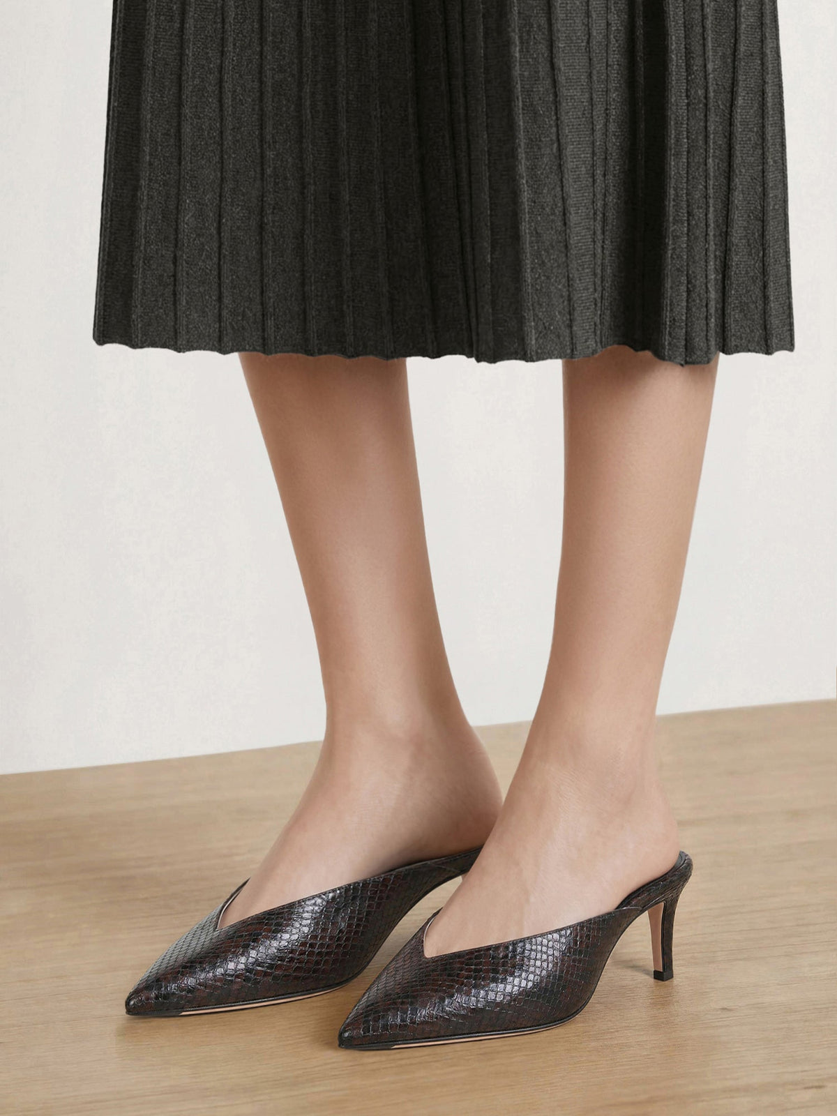 Veronica Beard | Rochelle Snake-Embossed Mule in Dark Brown Espresso