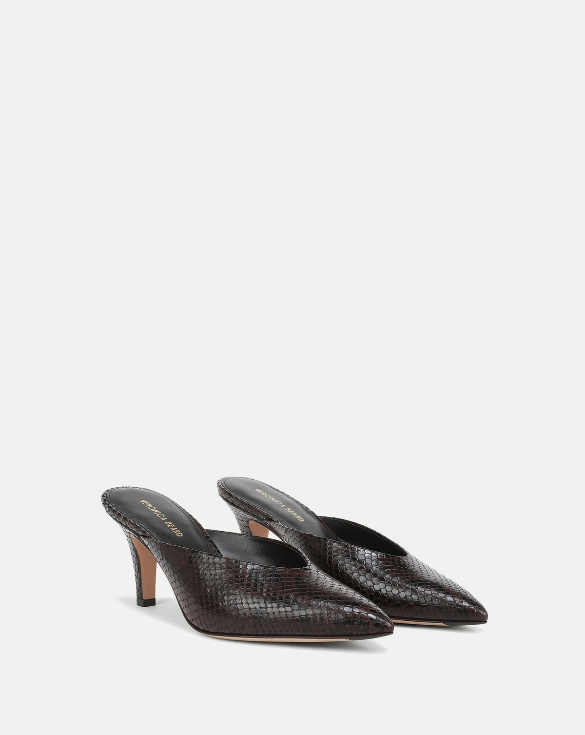 Veronica Beard | Rochelle Snake-Embossed Mule in Dark Brown Espresso