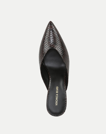 Veronica Beard | Rochelle Snake-Embossed Mule in Dark Brown Espresso