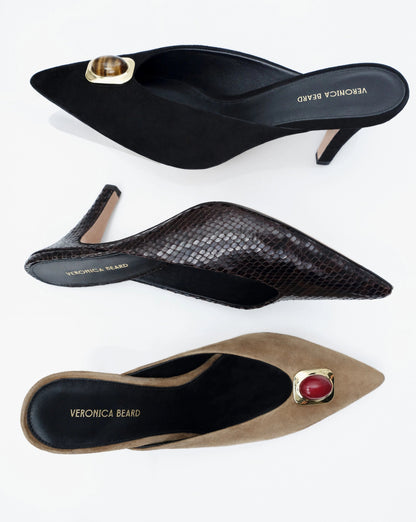 Veronica Beard | Rochelle Snake-Embossed Mule in Dark Brown Espresso