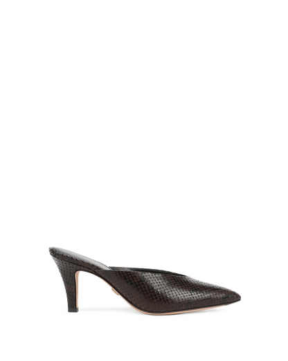 Veronica Beard | Rochelle Snake-Embossed Mule in Dark Brown Espresso