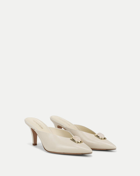 Veronica Beard | Rochelle Cabochon Mule in White Leather Limestone