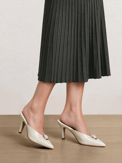 Veronica Beard | Rochelle Cabochon Mule in White Leather Limestone