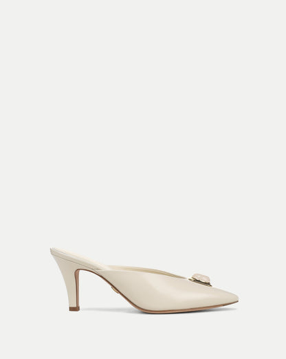 Veronica Beard | Rochelle Cabochon Mule in White Leather Limestone