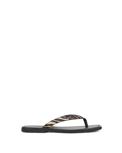 Veronica Beard | Clea Calf Hair Flip-Flop Sandal in Zebra Ziger