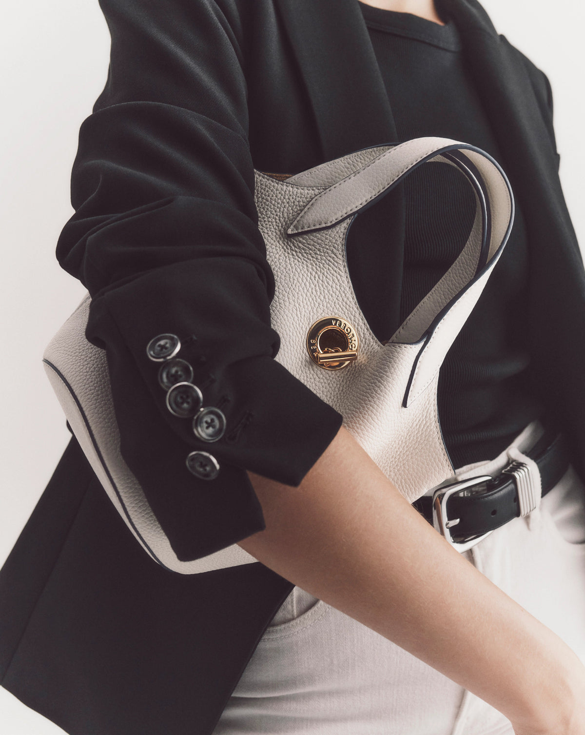 Veronica Beard | Anchor Top-Handle Bag in Off White Leather Off-White