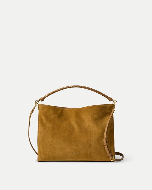 Veronica Beard | Vida Suede Shoulder Bag in Tan Acorn Acorn