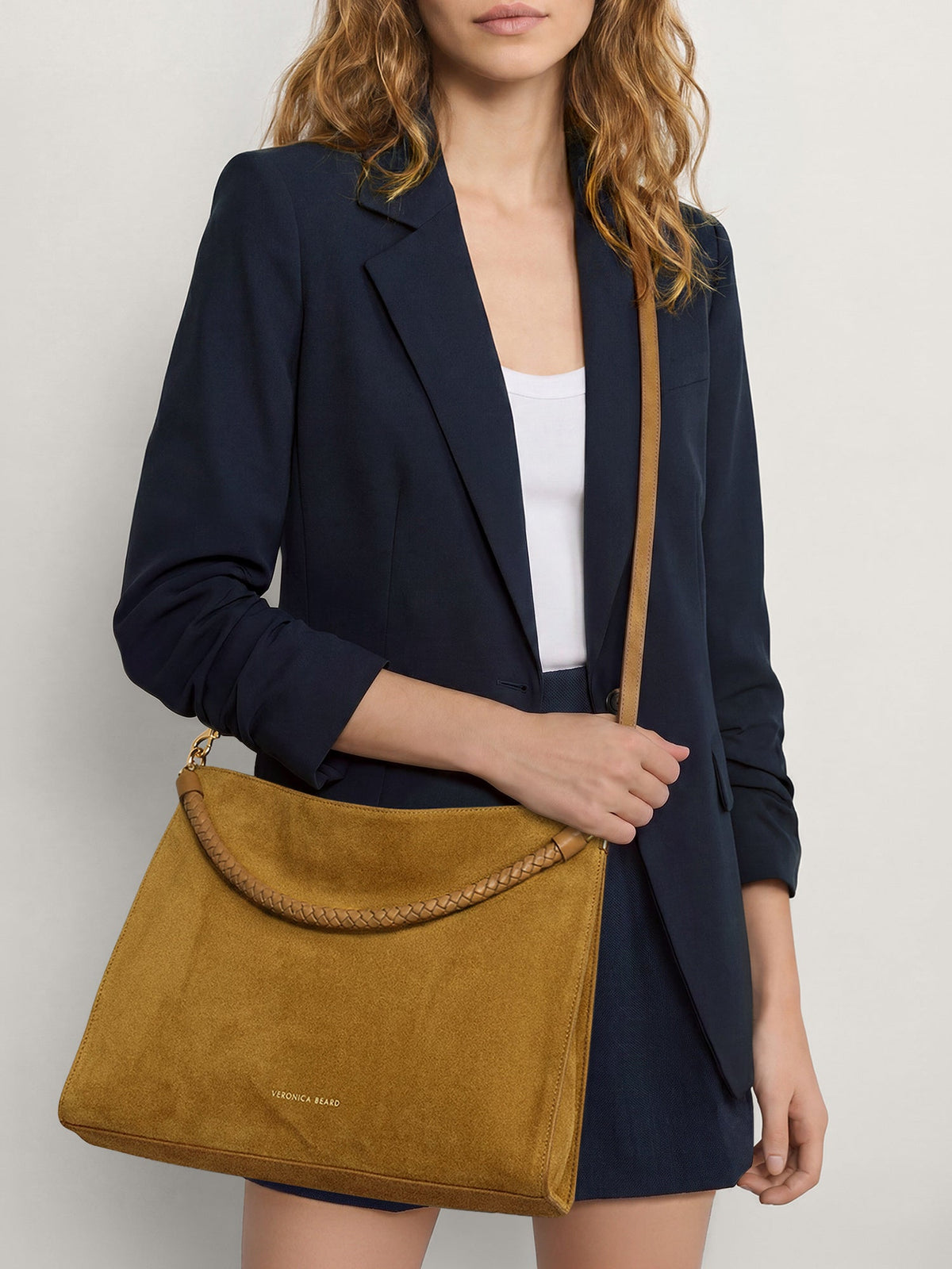 Veronica Beard | Vida Suede Shoulder Bag in Tan Acorn Acorn