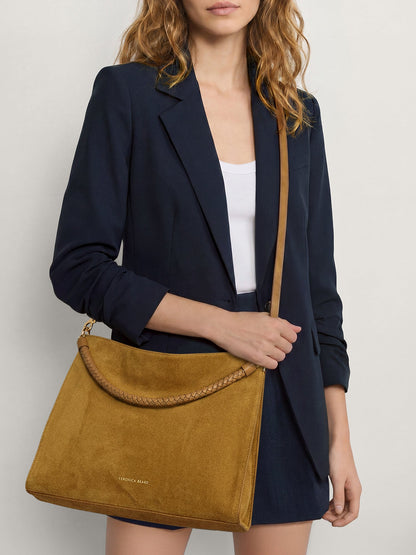 Veronica Beard | Vida Suede Shoulder Bag in Tan Acorn Acorn