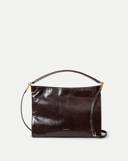 Veronica Beard | Vida Leather Shoulder Bag in Dark Brown Raisin Dark Raisin