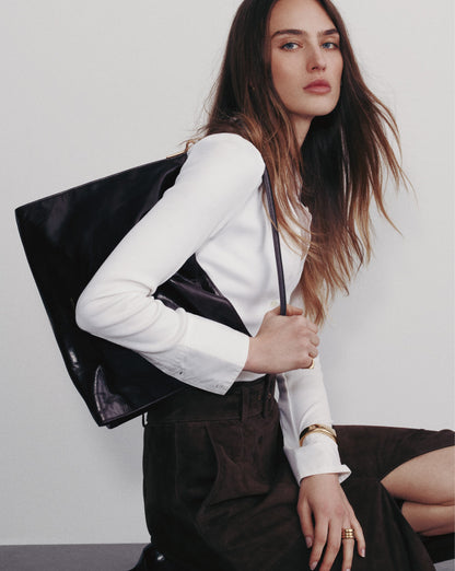 Veronica Beard | Vida Leather Shoulder Bag in Dark Brown Raisin Dark Raisin