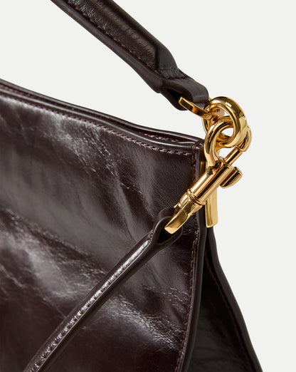 Veronica Beard | Vida Leather Shoulder Bag in Dark Brown Raisin Dark Raisin