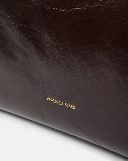 Veronica Beard | Vida Leather Shoulder Bag in Dark Brown Raisin Dark Raisin