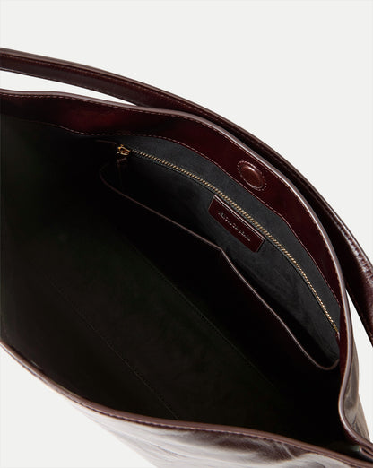 Veronica Beard | Vida Leather Shoulder Bag in Dark Brown Raisin Dark Raisin